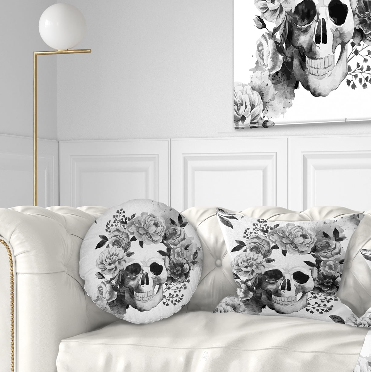 Designart Peony Watercolor Skull - Abstract Throw Pillow - 12x20