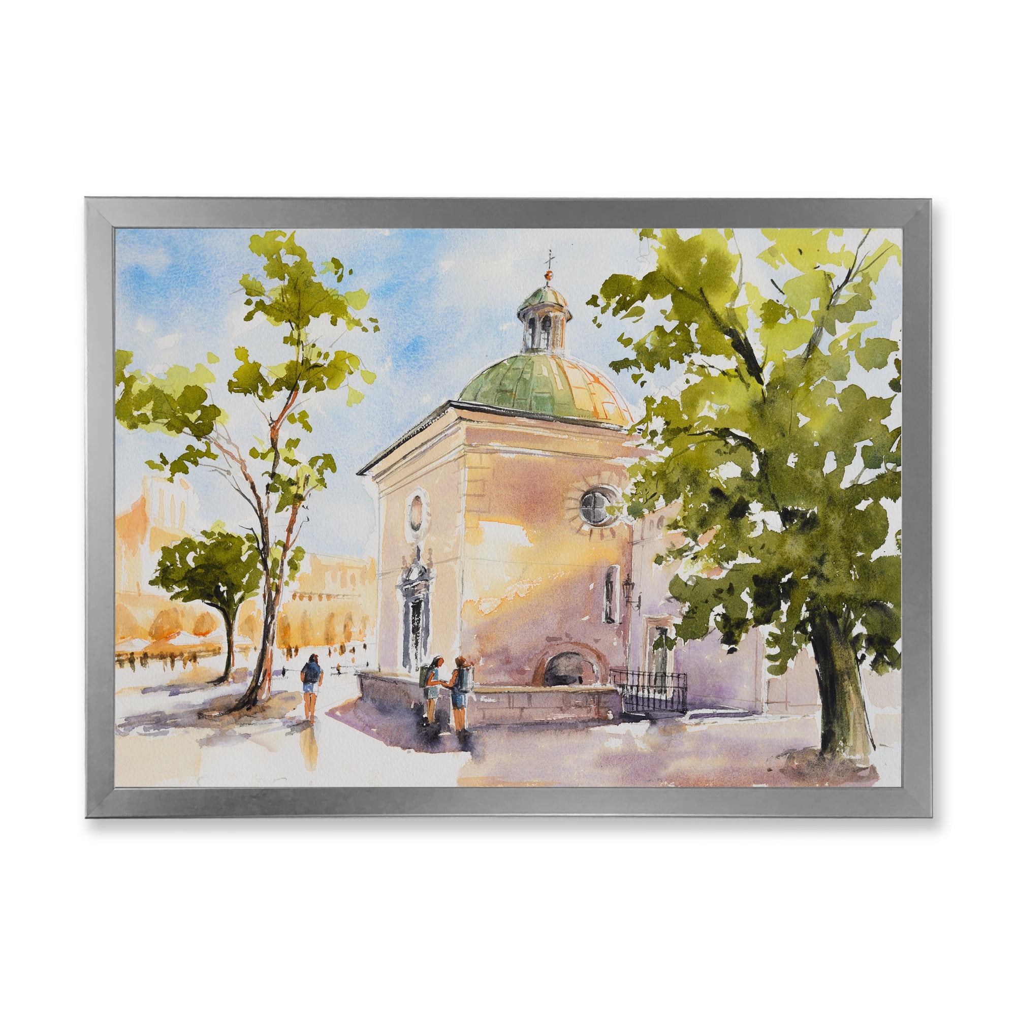 Designart 'People At Rustic Church In The Village' Country Framed Art Print