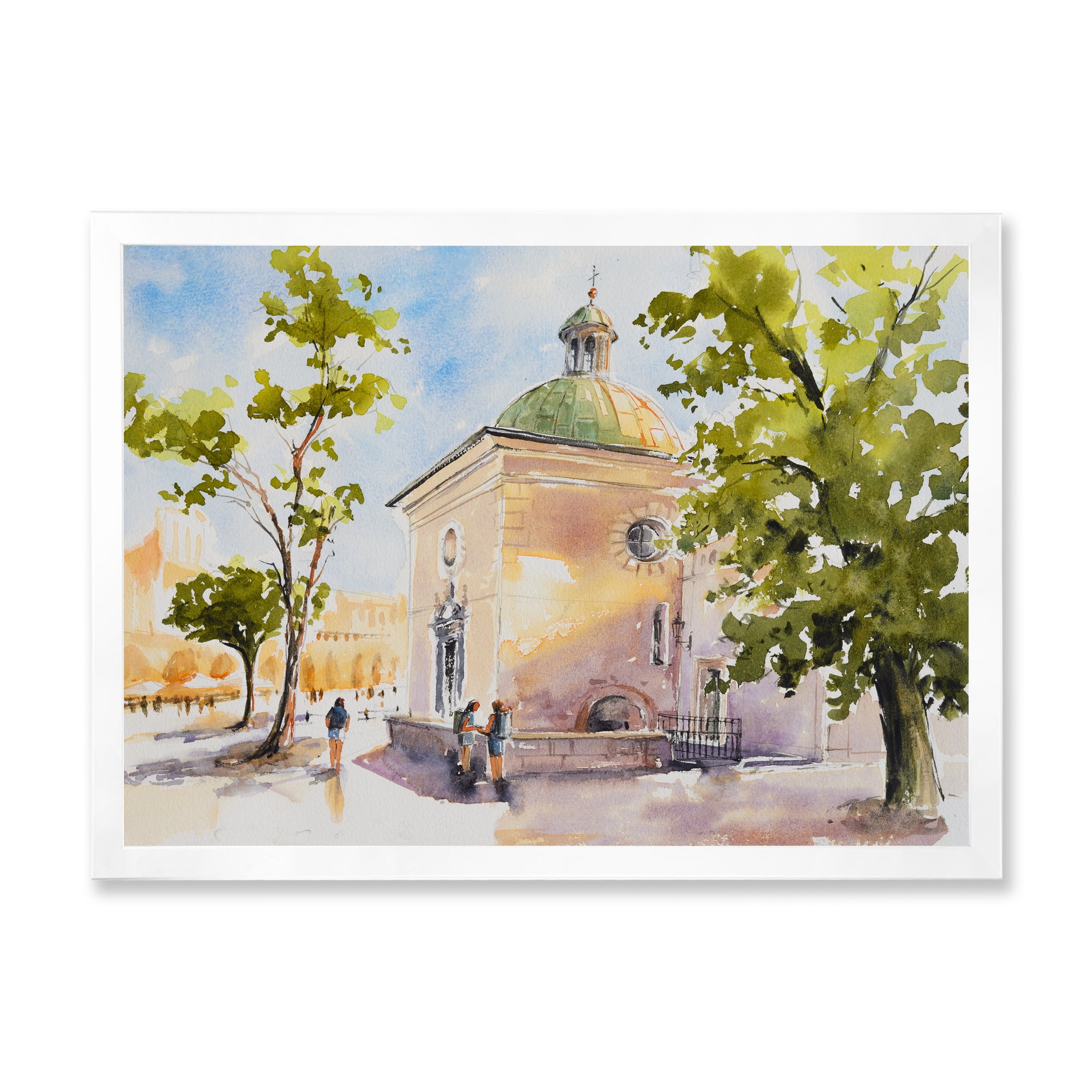 Designart 'People At Rustic Church In The Village' Country Framed Art Print