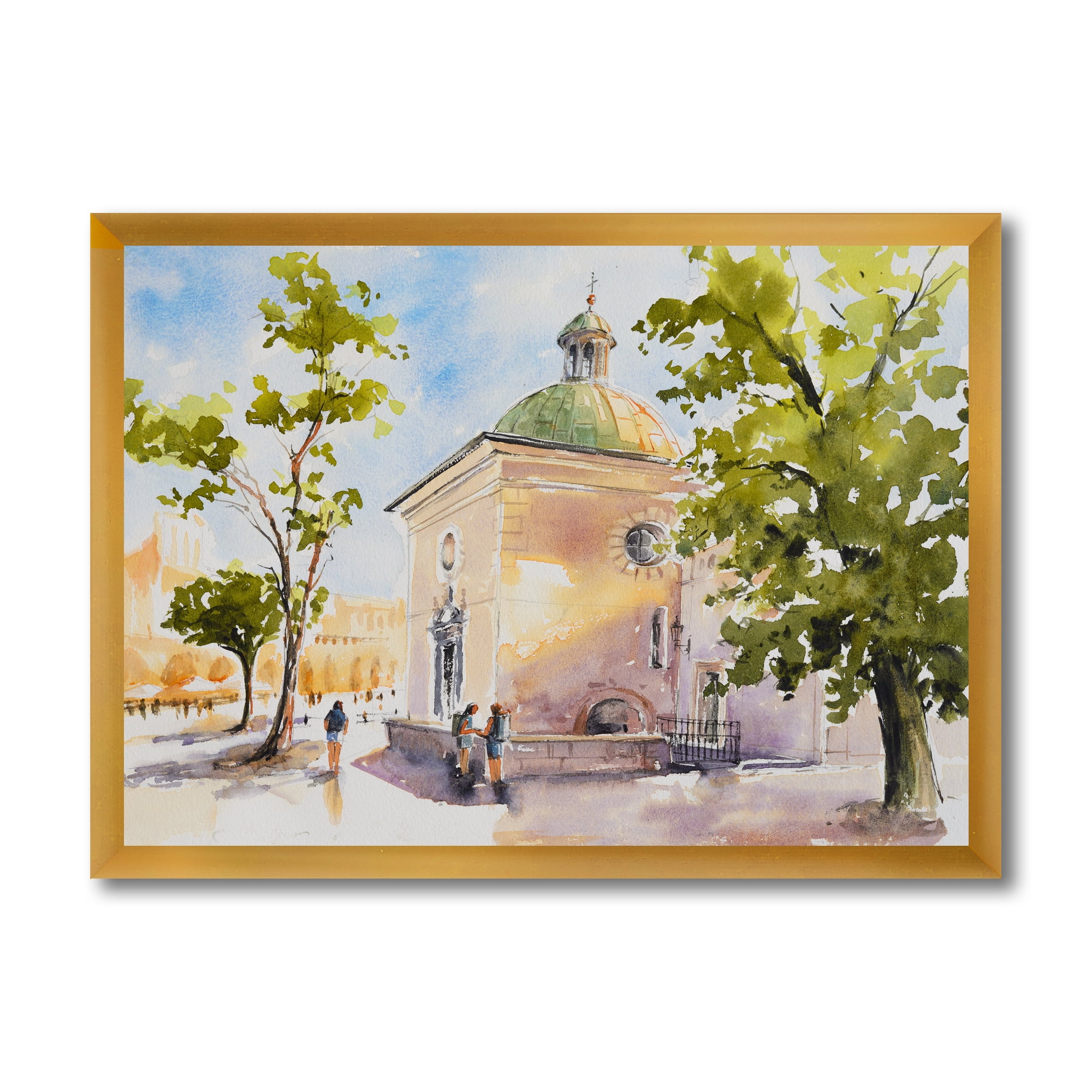 Designart 'People At Rustic Church In The Village' Country Framed Art Print