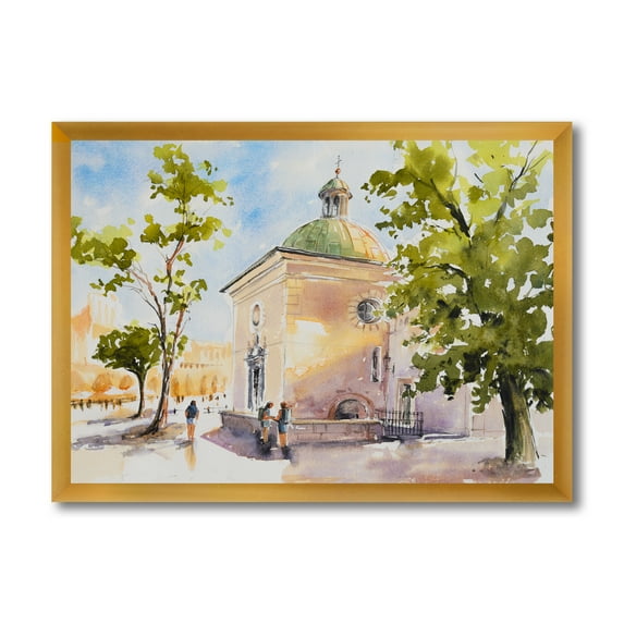 Designart 'People At Rustic Church In The Village' Country Framed Art Print