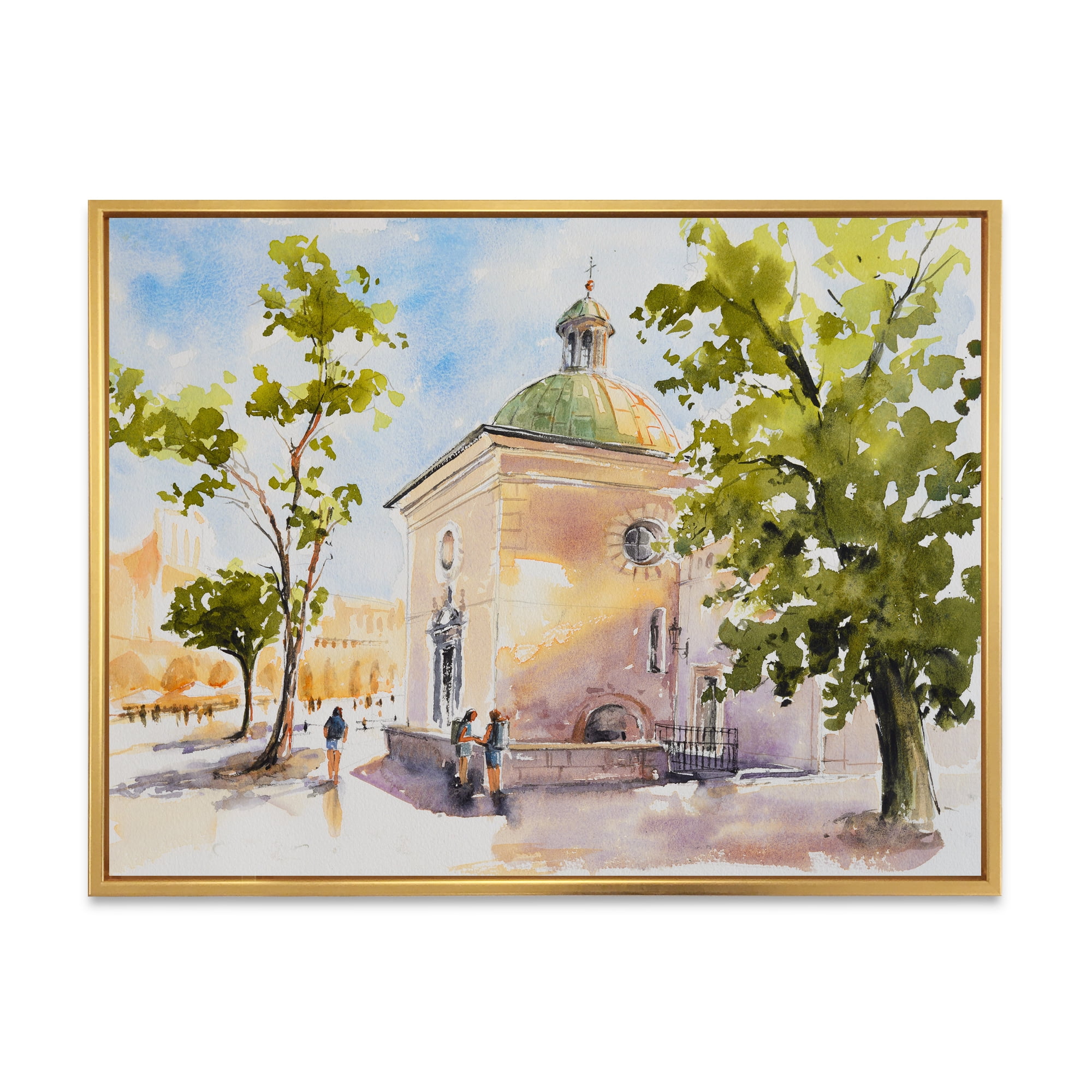 Designart 'People At Rustic Church In The Village' Country Framed Canvas Wall Art Print