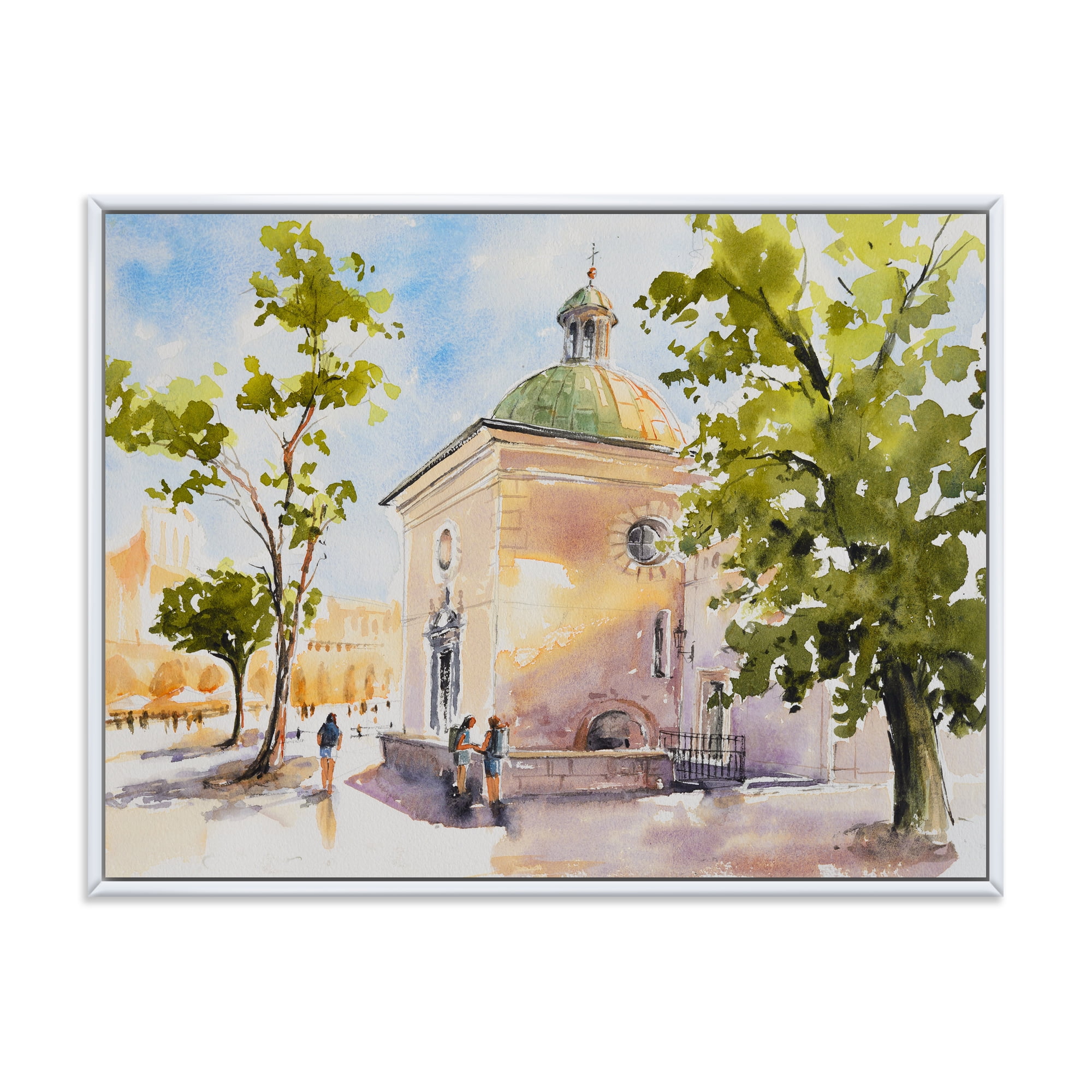 Designart 'People At Rustic Church In The Village' Country Framed Canvas Wall Art Print