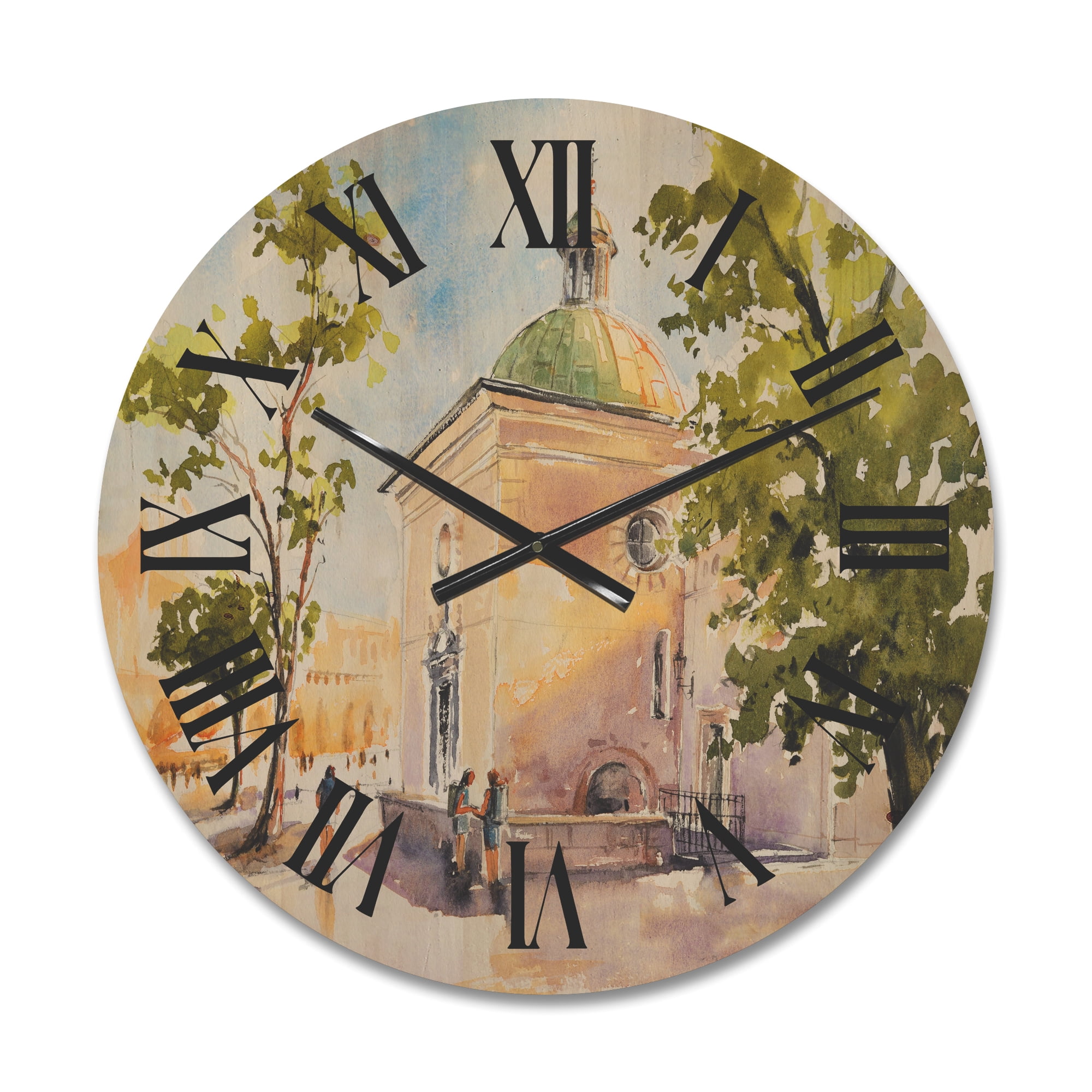 Designart 'People At Rustic Church In The Village' Country Wood Wall Clock