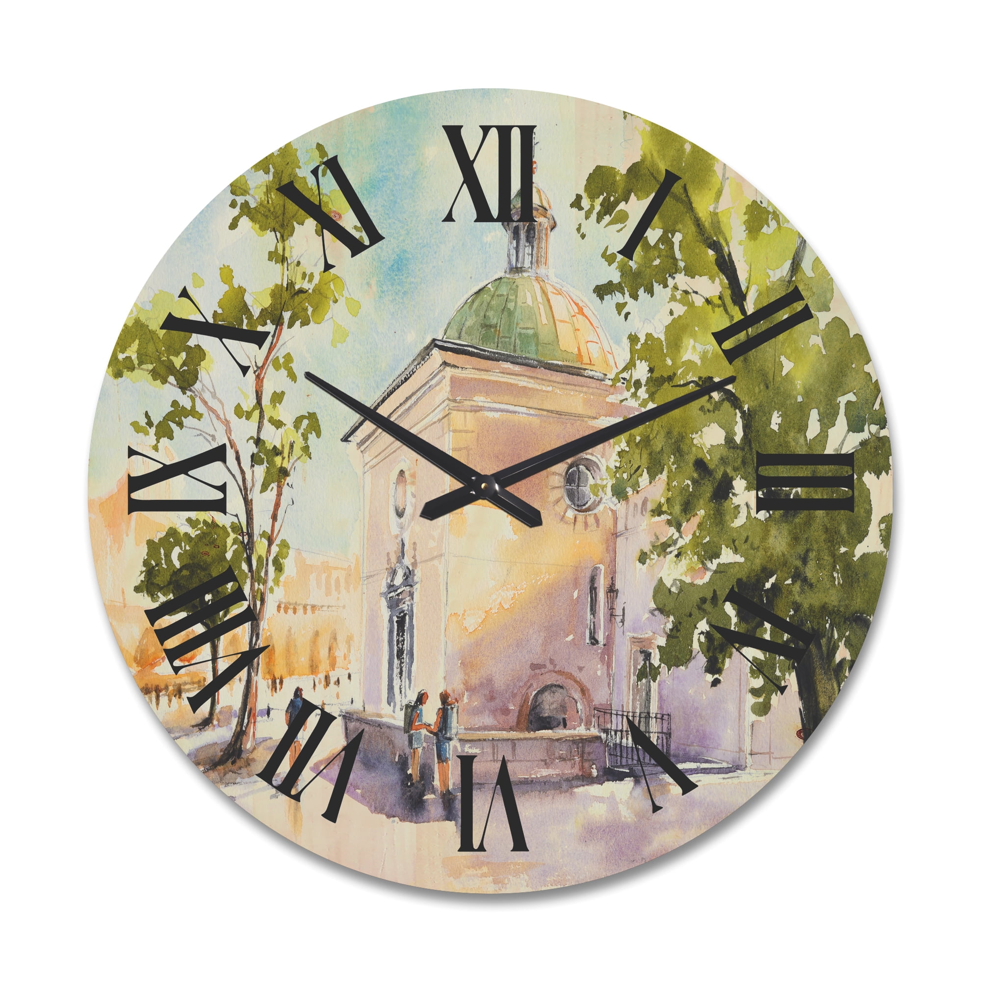 Designart 'People At Rustic Church In The Village' Country Wood Wall Clock