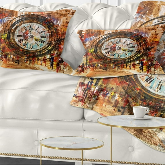 Designart People and Time Acrylic Painting - Abstract Throw Pillow - 12x20