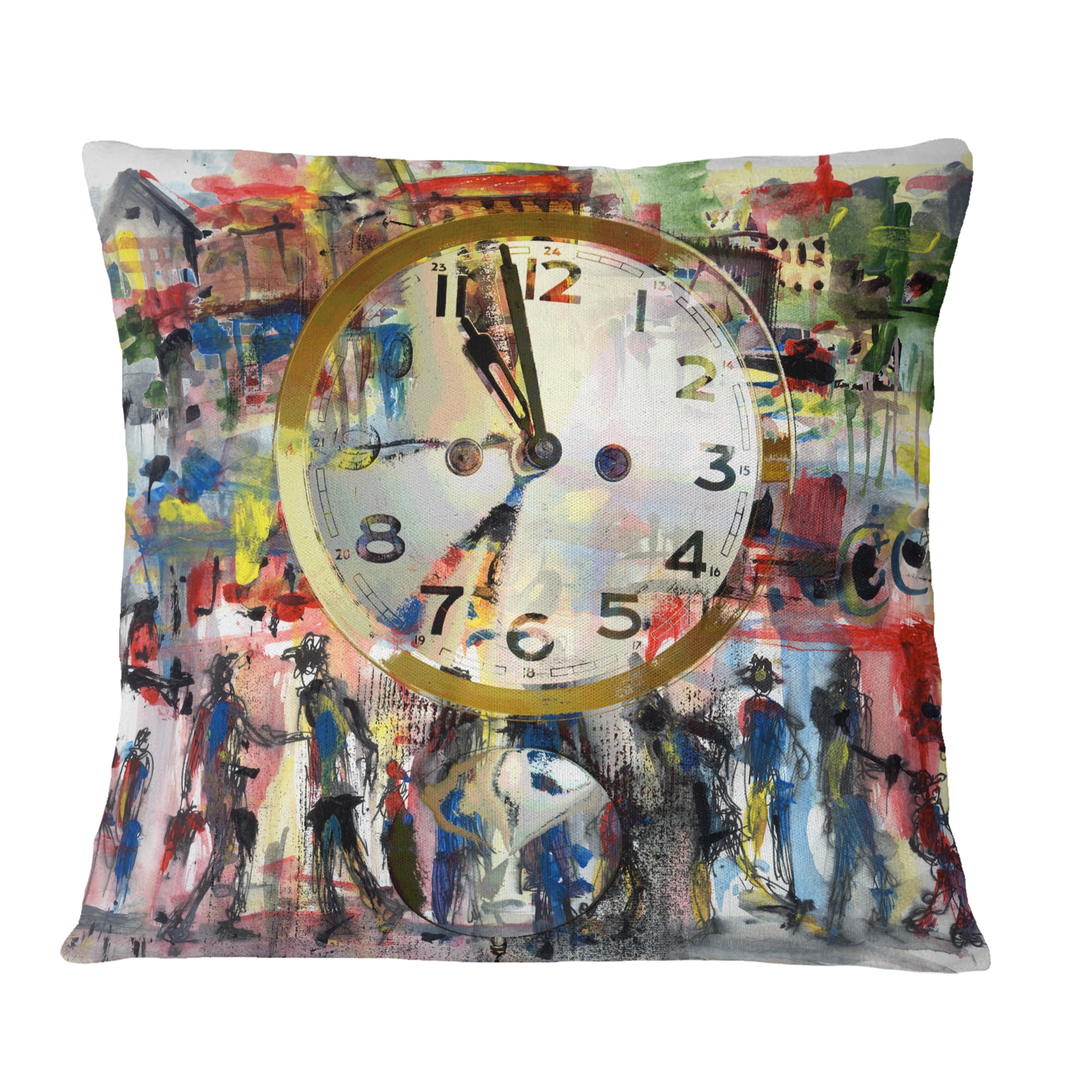 Designart People and Time Acrylic Watercolor - Abstract Throw Pillow - 16x16