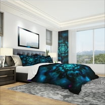 Designart 'Perfect Fractal Flower in Black & Blue' Modern & Contemporary Duvet Cover Set