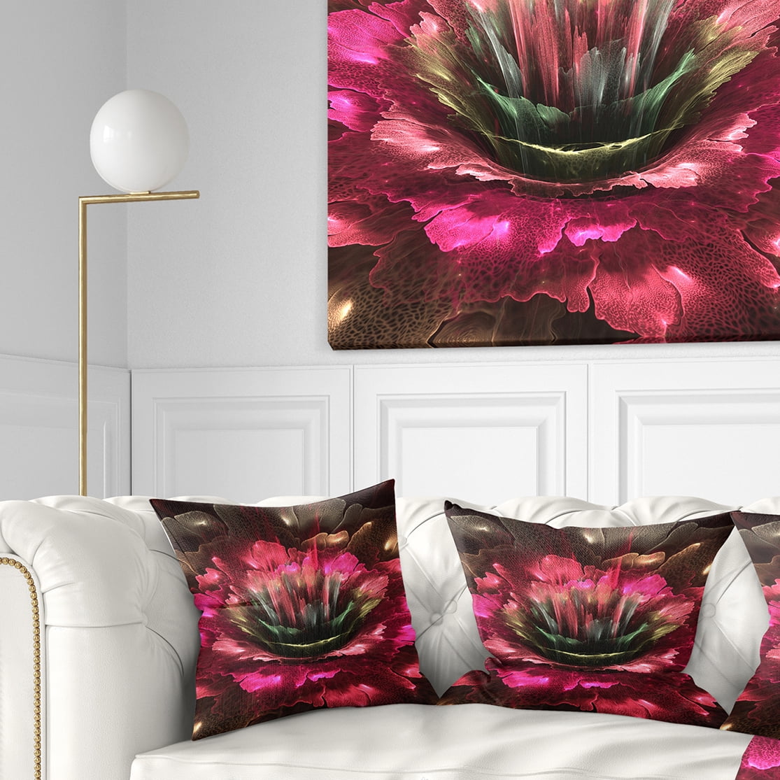 Designart Perfect Fractal Flower in Bright Red - Floral Throw Pillow - 16x16