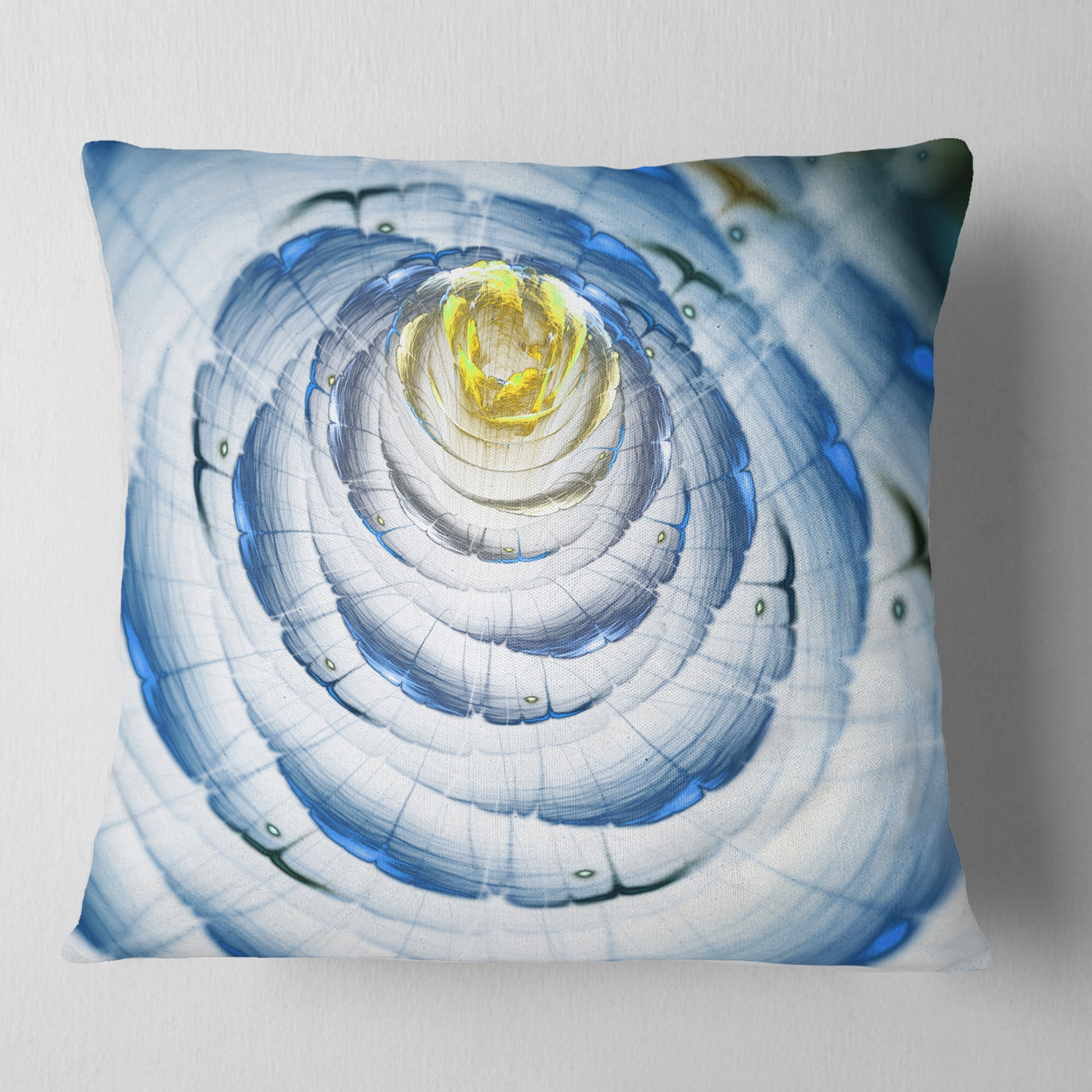 Designart Perfect Fractal Flower in Light Blue - Floral Throw Pillow - 16x16