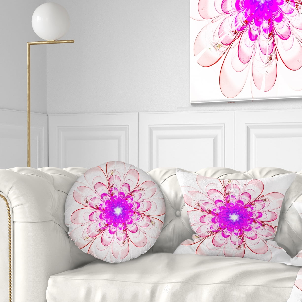 Designart Perfect Fractal Flower in Light Pink - Floral Throw Pillow - 12x20