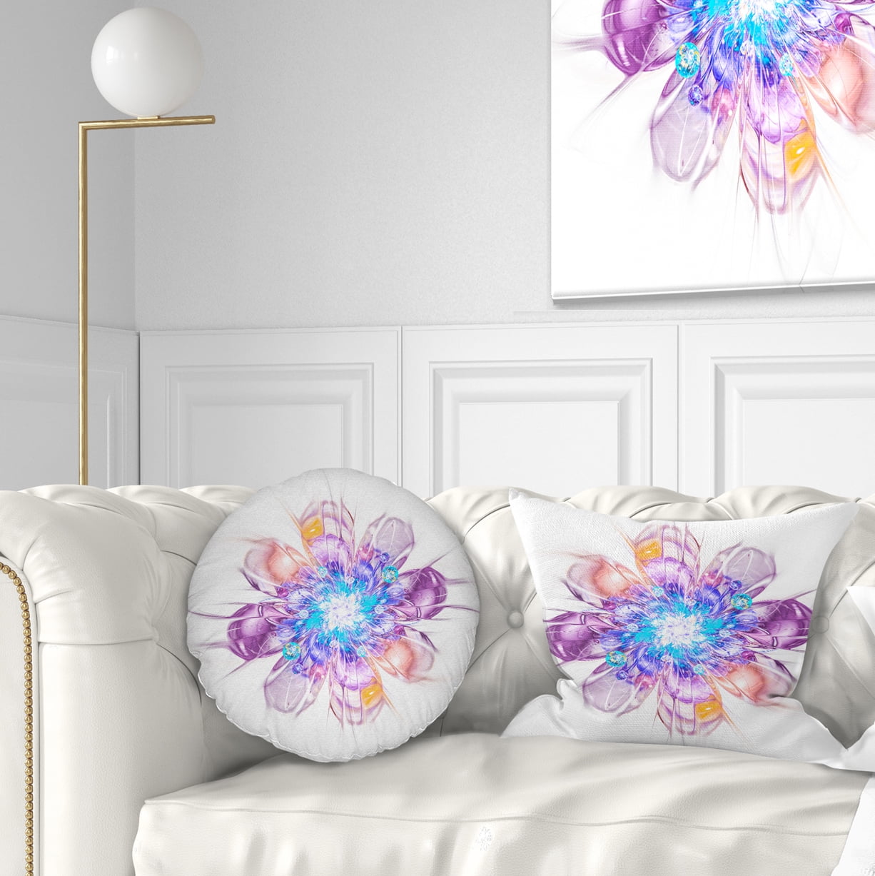 Designart Perfect Fractal Flower in Multi Colors - Floral Throw Pillow - 12x20