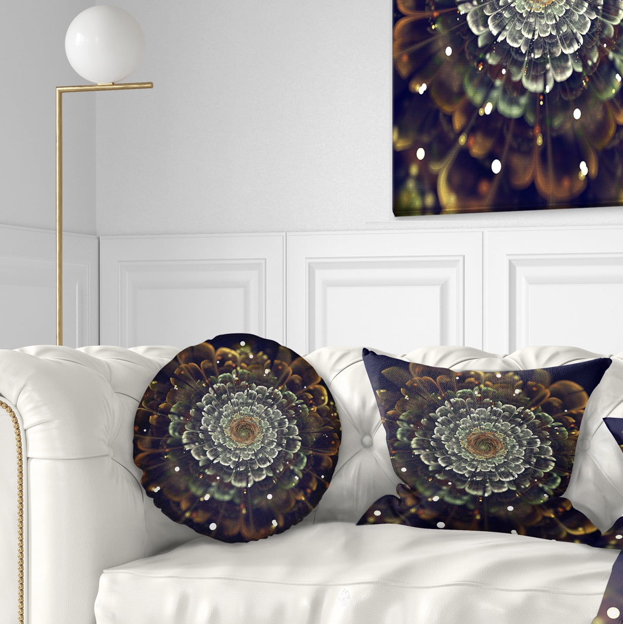 Designart Perfect Fractal Flower in Orange and Silver - Floral Throw Pillow - 12x20