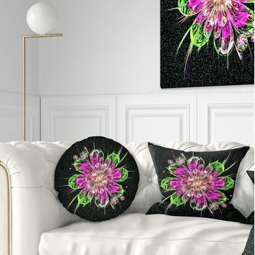 Designart Perfect Fractal Flower in Purple and Green - Floral Throw Pillow - 12x20