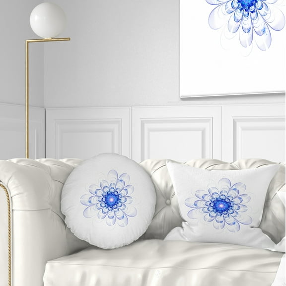 Designart Perfect Glowing Fractal Flower in Blue - Floral Throw Pillow - 12x20