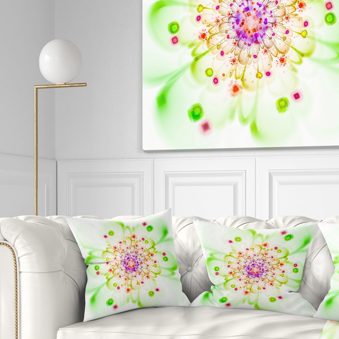 Designart Perfect Glowing Fractal Flower in Green - Floral Throw Pillow - 18x18