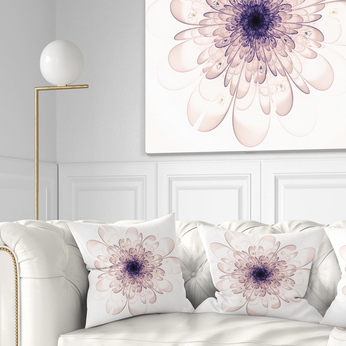 Designart Perfect Glowing Fractal Flower in Purple - Floral Throw Pillow - 16x16