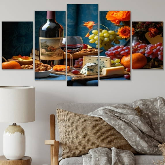Designart "Perfection of Gourmet Wine and Cheese III" Wine & Champagne Metal Wall Decor Set