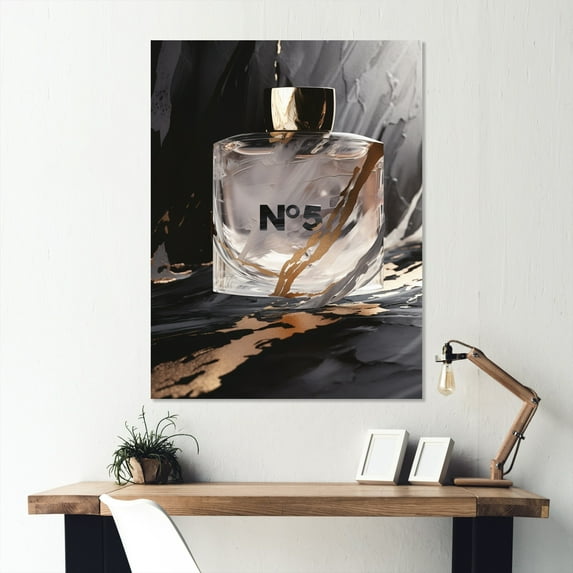 Designart "Perfume Bottle Masterpieces Black I" Fashion Perfume Metal Art Living Room