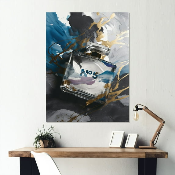 Designart "Perfume Bottle Masterpieces Black III" Fashion Perfume Metal Wall Art Prints