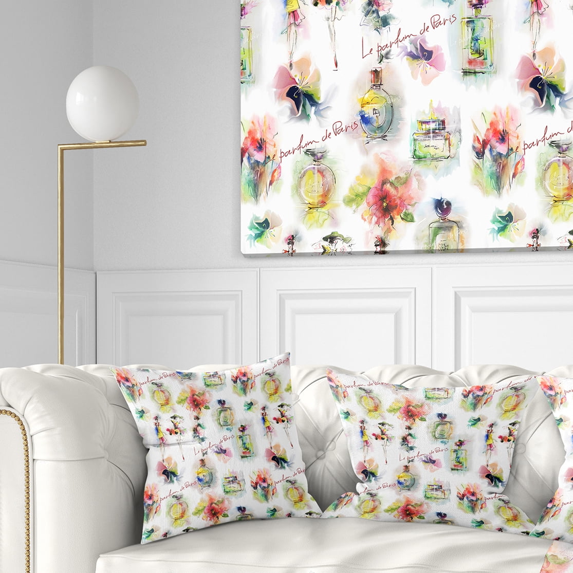 Designart Perfume Bottles and Flowers - Abstract Throw Pillow - 16x16