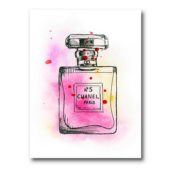 Designart ' Perfume Chanel Five Pink Strokes ' French Country Canvas Wall Art Print
