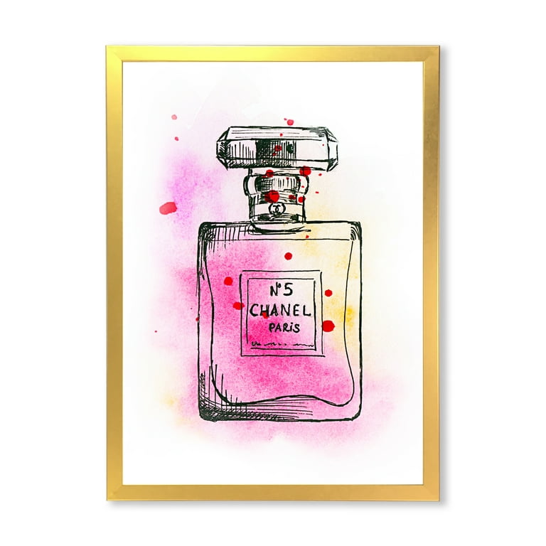 Designart 'Perfume Chanel Five Pink Strokes' French Country Framed Art Print  