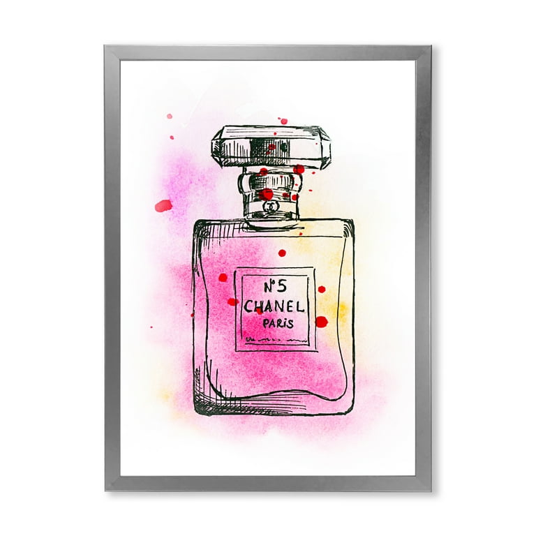 Designart 'Perfume Chanel Five Pink Strokes' French Country Framed Art Print