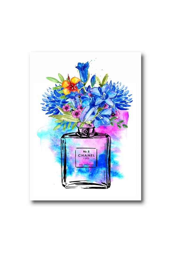 ' Perfume Chanel Five With Blue Flowers ' French Country Canvas Wall Art Print