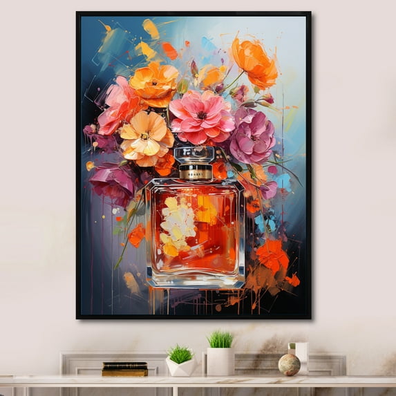 Designart "Perfume Multicolored composition I" Floral Floater Framed Canvas Art Print