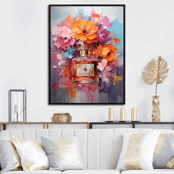 Designart "Perfume Multicolored composition II" Floral Floater Framed Canvas Print