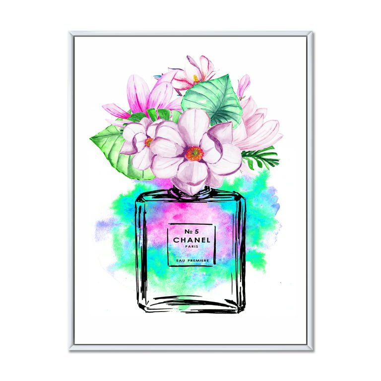 Designart ' Perfume Chanel Five with Butterflies ' Modern Canvas Wall Art Print