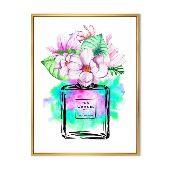 Designart 'Perfume No. Five Chanel I' Modern Framed Canvas Wall Art Print
