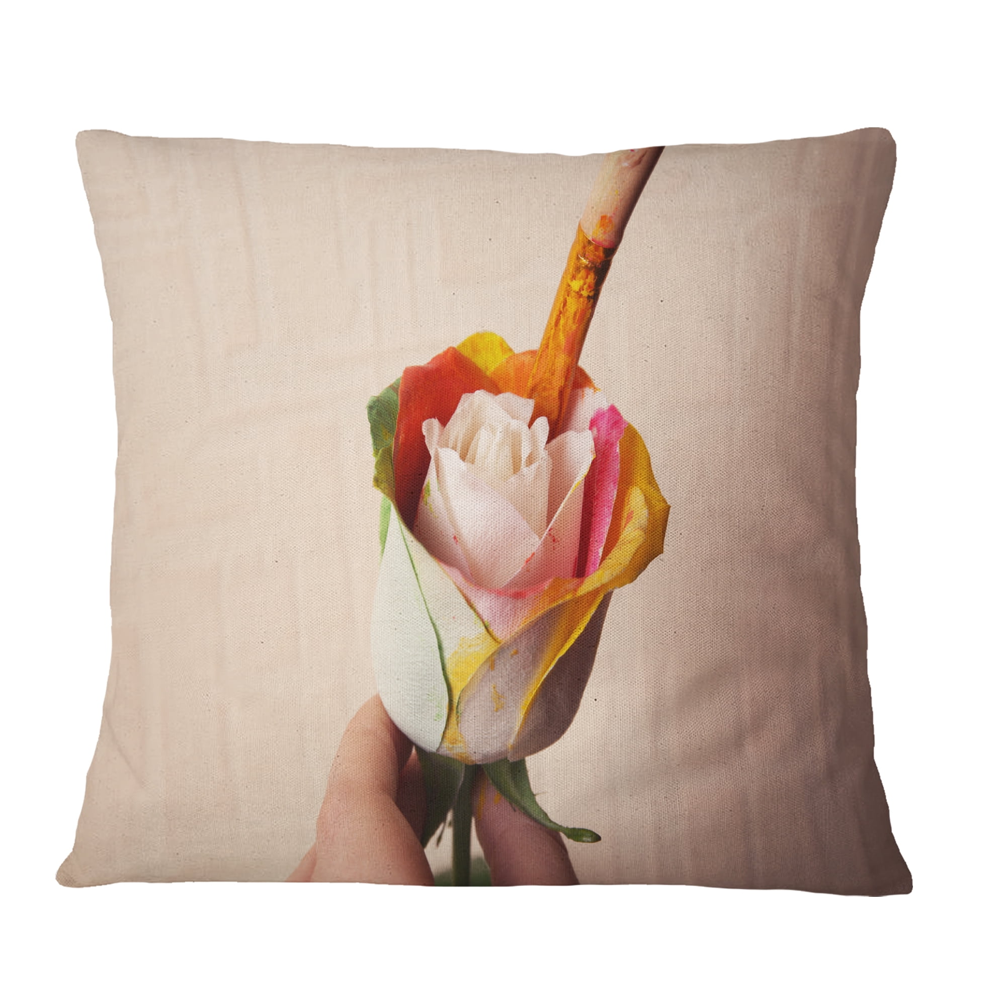 Designart Person Painting Beautiful Rose - Floral Throw Pillow - 16x16