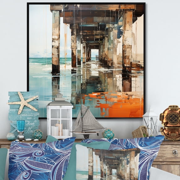Designart "Perspective of the Coastal Pier II" Nautical & Beach Floater Framed Canvas Print
