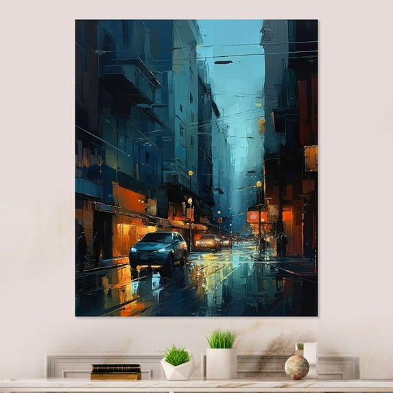 Designart "Perspectives On Urban Life Black And Blue III" City Art Deco Metal Art Living Room