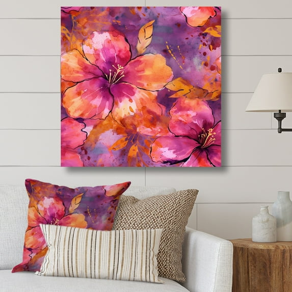 Designart "Petals Of Purple Orange Hibiscus" Floral Hibiscus Canvas Wall Art