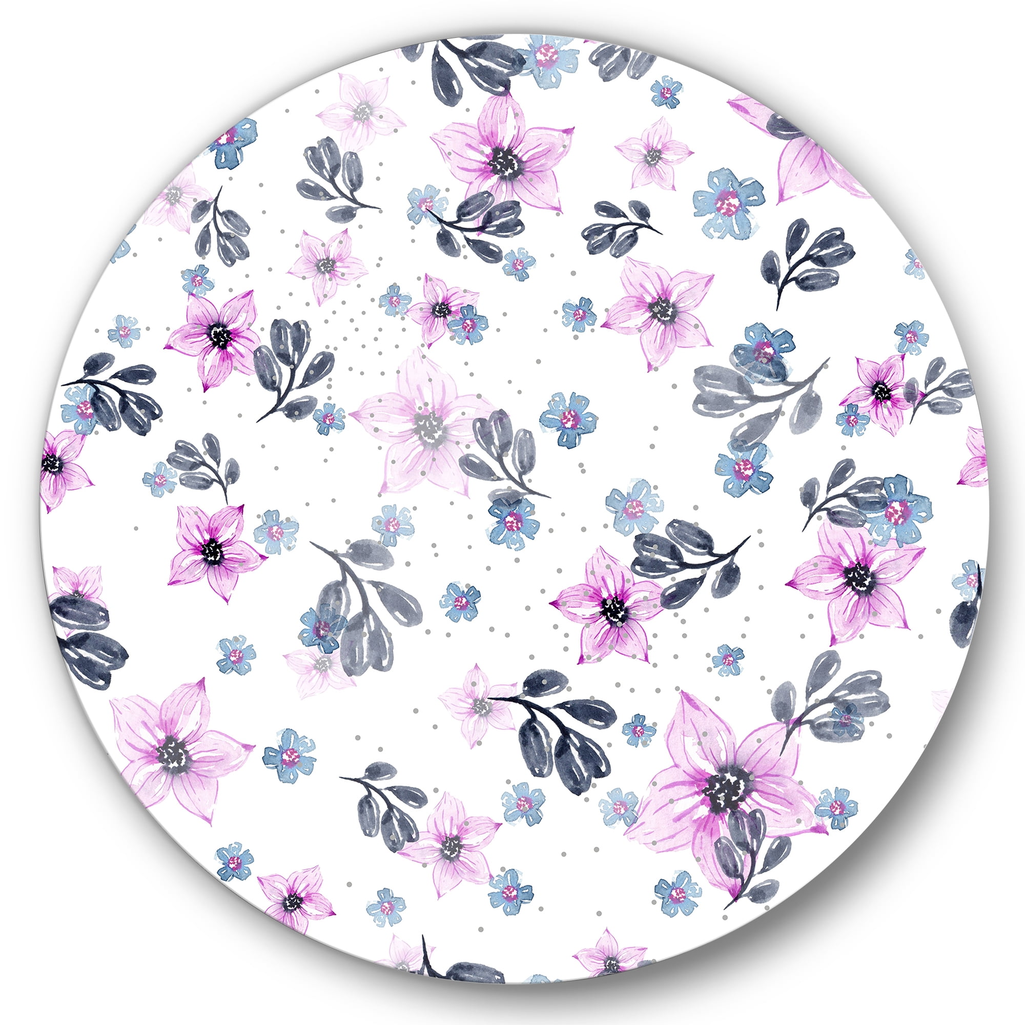 Designart 'Petals and Pink Flowers' Traditional Circle Metal Wall Art 29x29 - Disc of 29