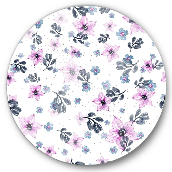 Designart 'Petals and Pink Flowers' Traditional Circle Metal Wall Art 29x29 - Disc of 29