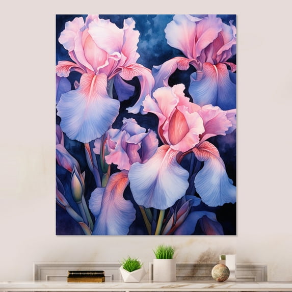Designart "Petals of Iris in Pink and Blue Hues I" Irises Metal Wall Art