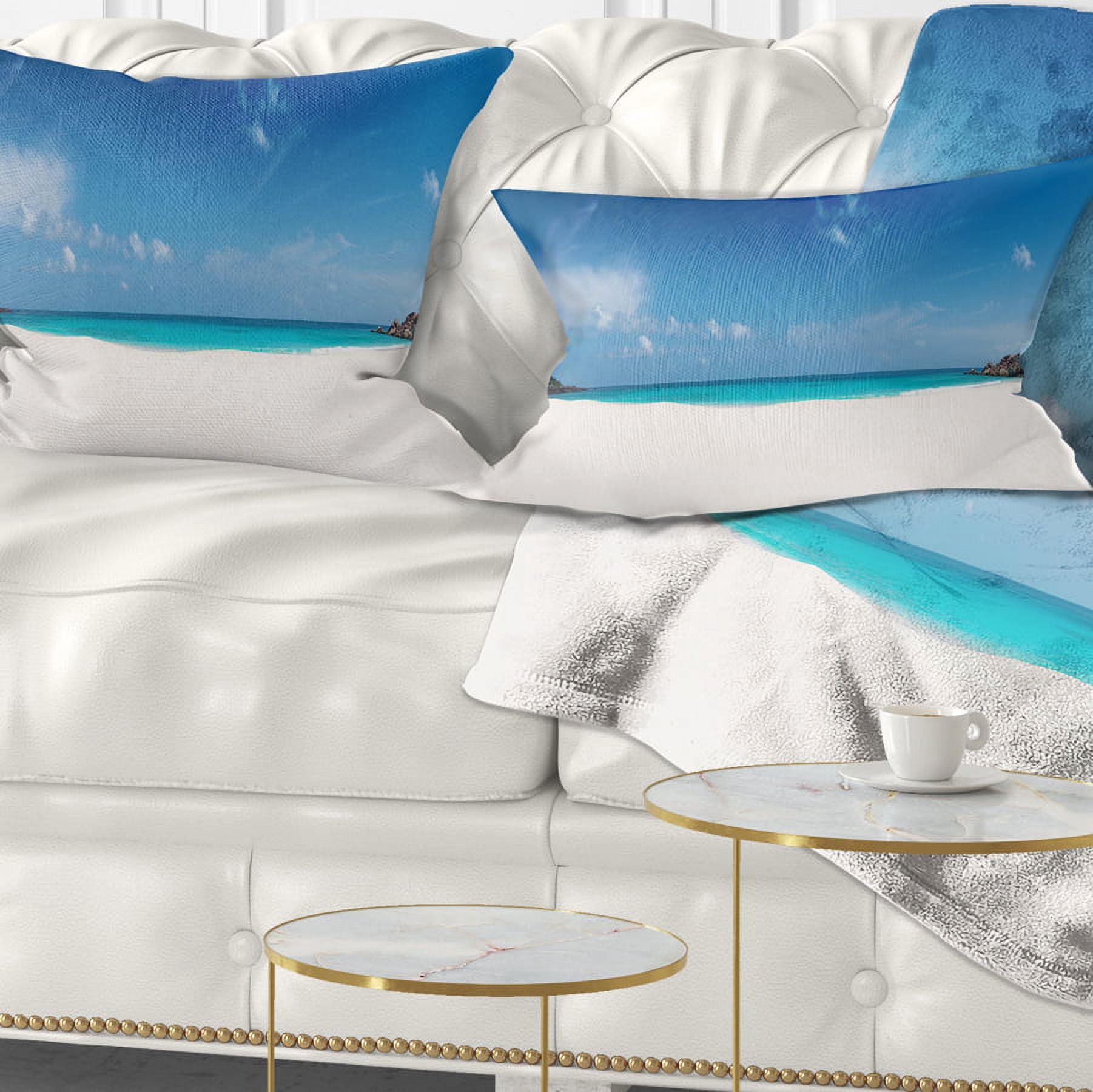 Designart Petite Anse Beach La Digue Island - Seascape Throw Pillow - 12x20