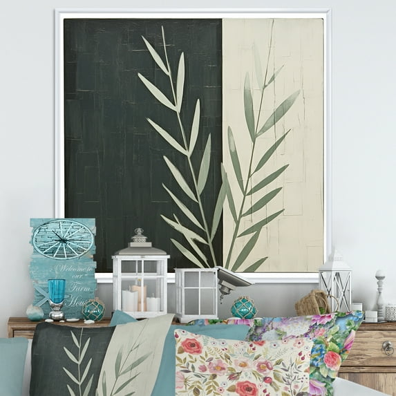 Designart "Pewter Pine Grey Leaves I" Leaves Floater Framed Wall Art Prints