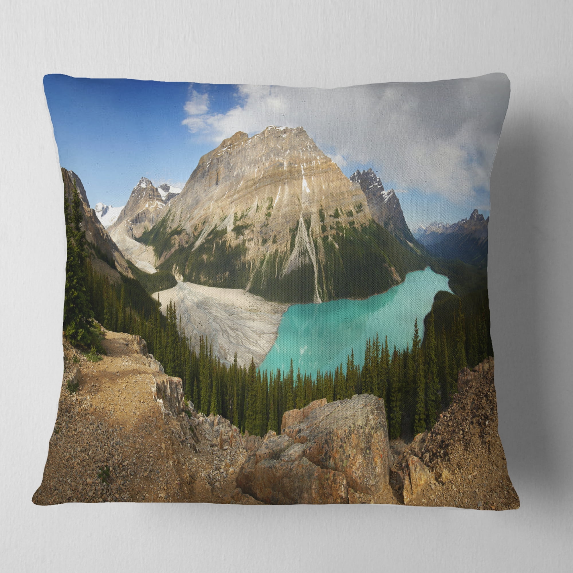 Designart Peyto Lake Glacial Panorama - Landscape Printed Throw Pillow - 16x16