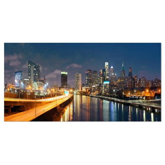 Designart 'Philadelphia Skyline at Night ' Cityscape Canvas Print