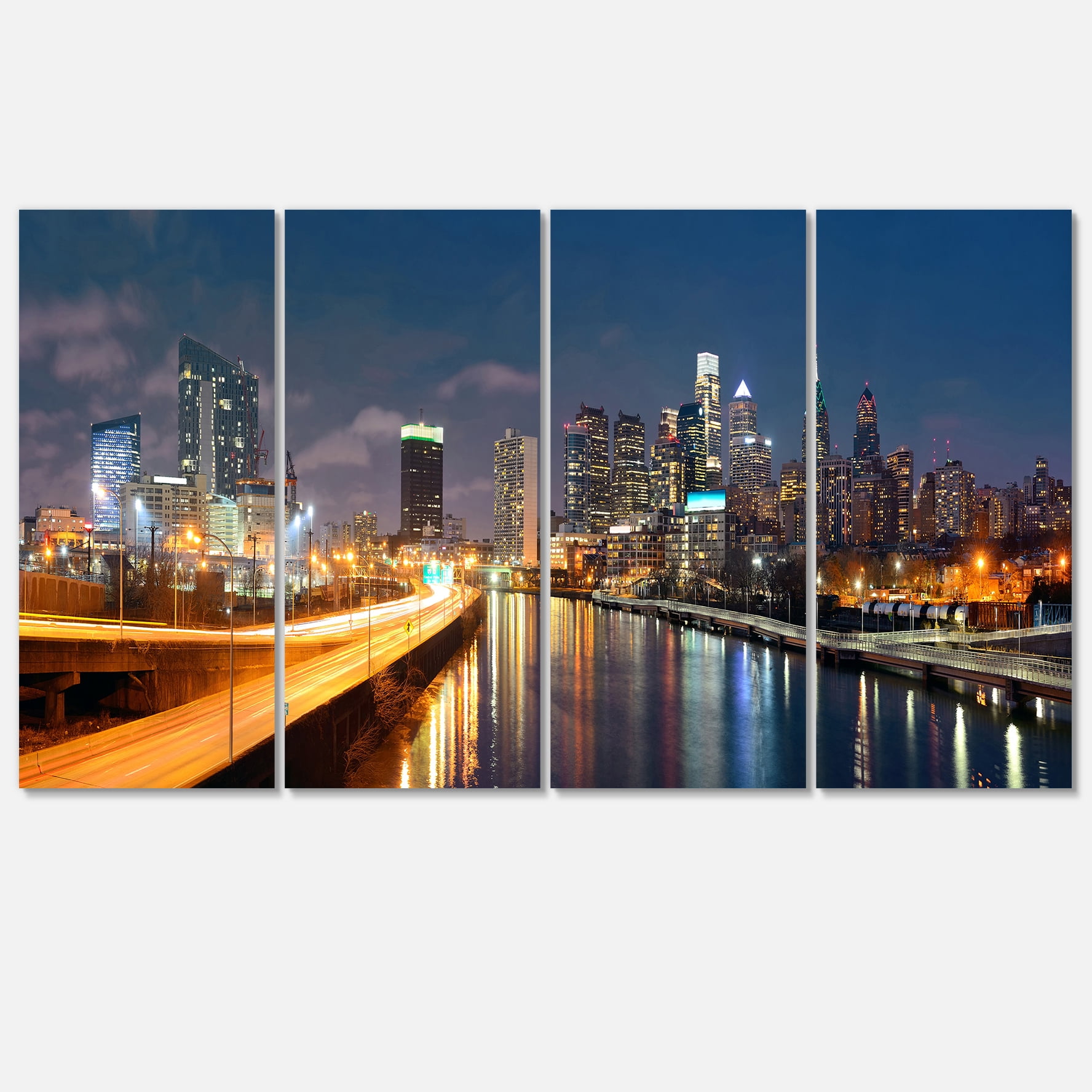 Designart 'Philadelphia Skyline at Night ' Cityscape Canvas Print