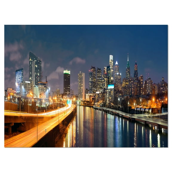 Designart 'Philadelphia Skyline at Night ' Cityscape Canvas Print