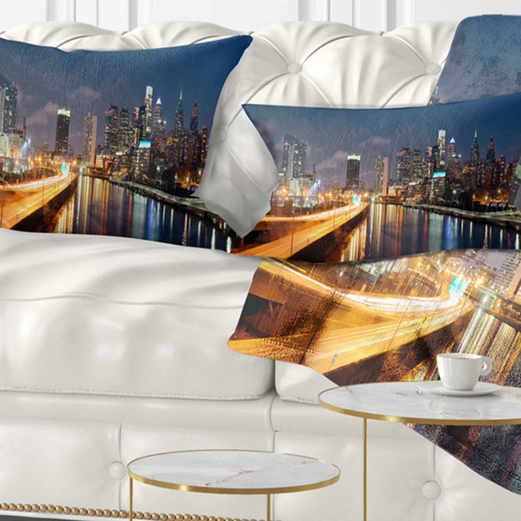 Designart Philadelphia Skyline at Night - Cityscape Throw Pillow - 12x20
