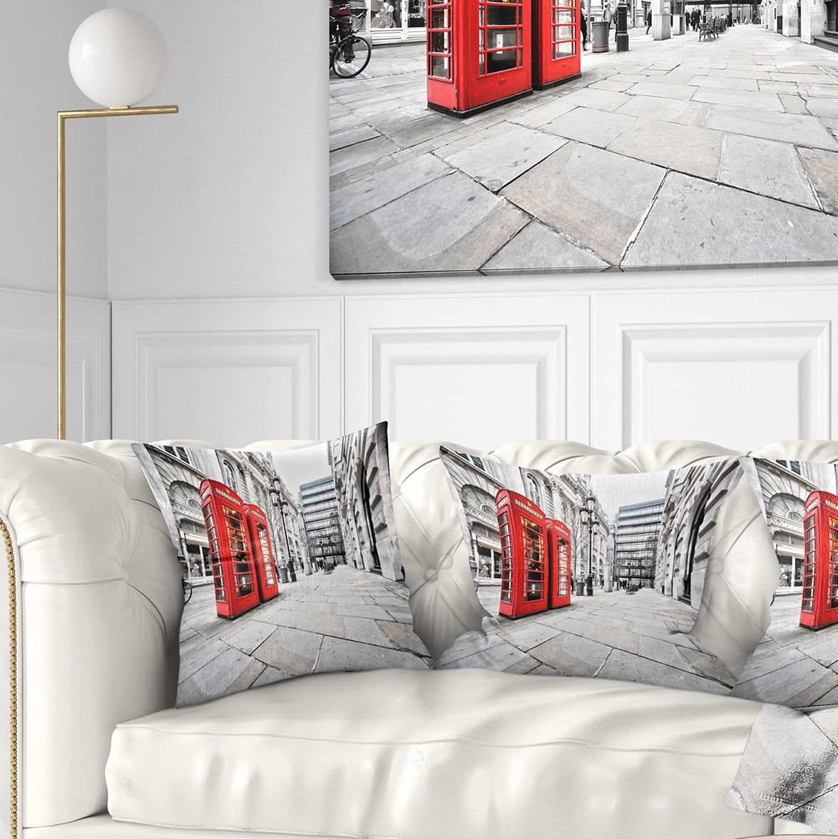 Designart Phone Booths on Street - Cityscape Throw Pillow - 18x18