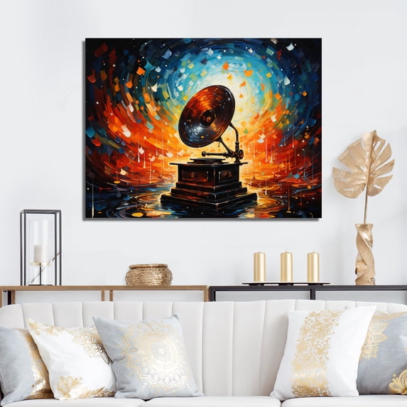 Designart "Phonograph Painting Multicolor I" Music Canvas Print