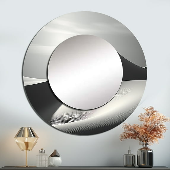 Designart "Photography Capturing The Silence Of The Sahara" Desert Rund Mirror For Wall Decor - Large Grey Round Printed Mirror -Global Round Living Room Mirror - 29" x 29"